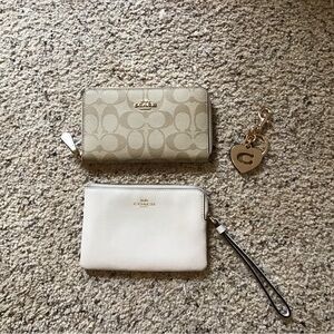 Coach Signature Beige and Cream Wristlet Set